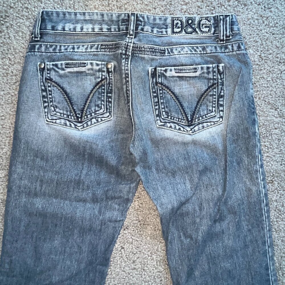 VINTAGE D&G DOLCE & GABBANA EMBROIDERED & STUDDED LOW RISE FLARE JEANS - 30 / 34 - Picture 5 of 16